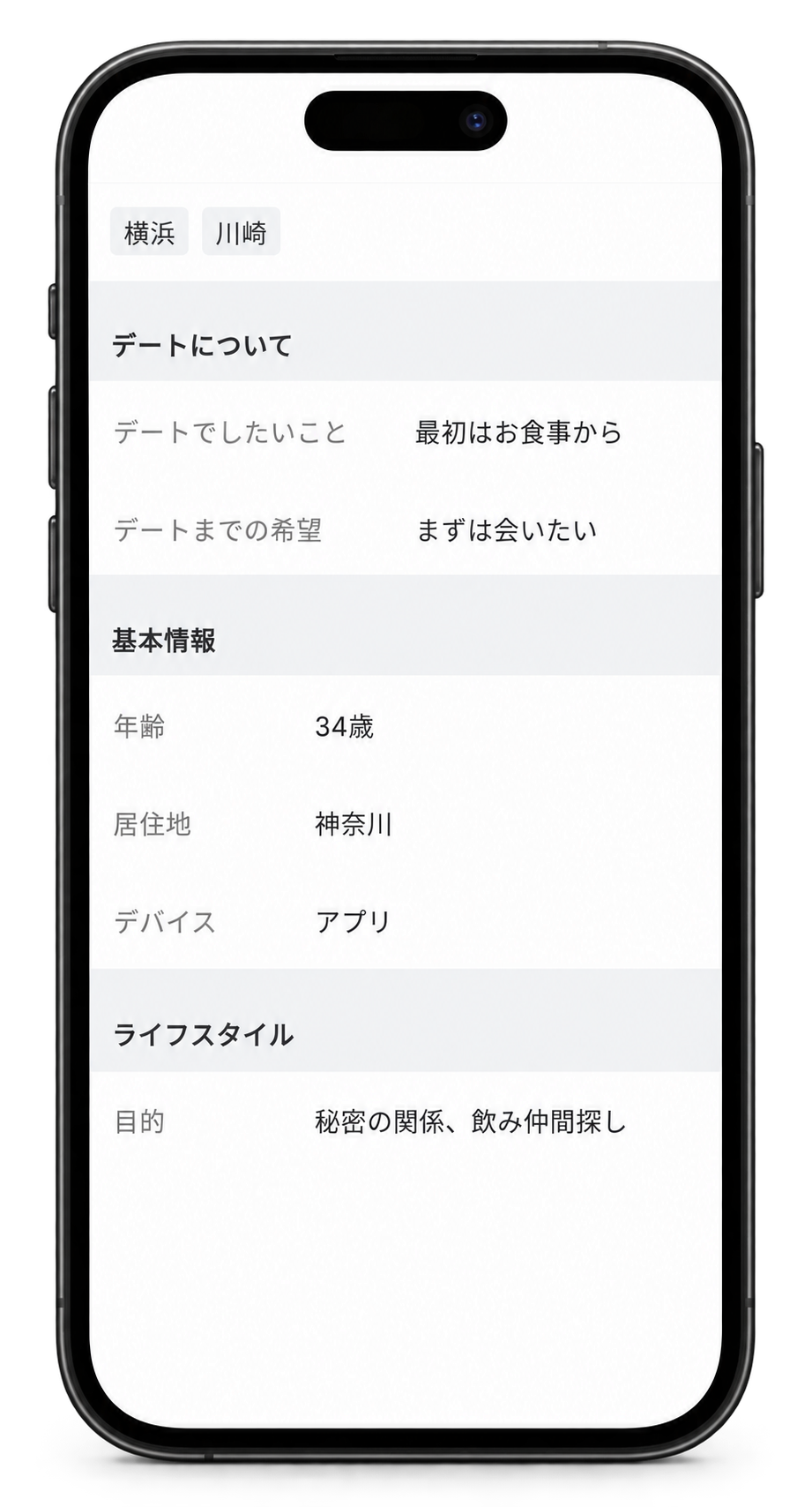 YYCのプロフィール設定画面